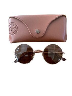 Vintage Ray-Ban Round Metal Sunglasses W/ Case Gold Frame Brown Lenses Retro